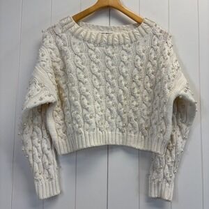 MY Preppy Cable Knit Embellished Cropped Sweater Women Large Coquette Minimalist